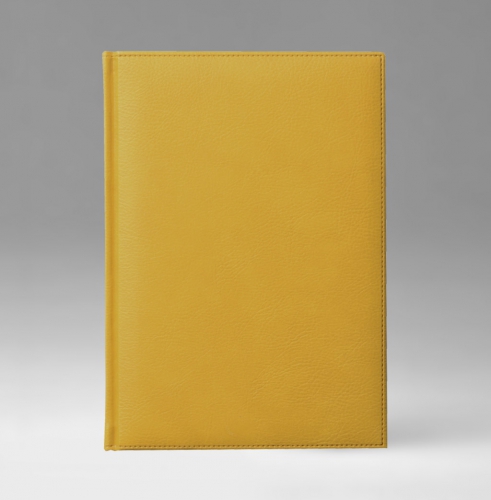 Ежедневник, датированный, Классик, белая, золотой срез, 15х21 см, фиксированный, Дакар, горчичный