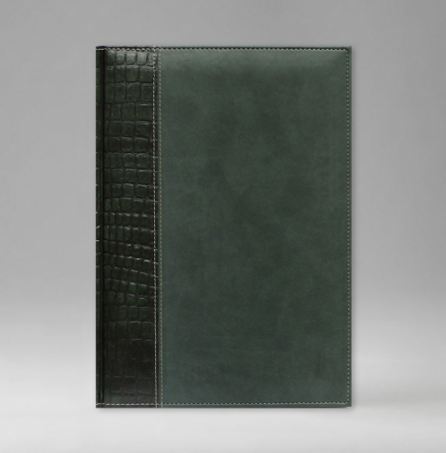 Ежедневник, датированный, Уникум, белая, золотой срез, 15х21 см, фиксированный, Принт Кроко, зеленый