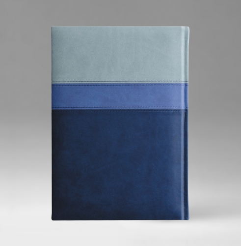 Ежедневник, датированный, Уникум, белая, золотой срез, 15х21 см, фиксированный, Принт Триколор, голубой
