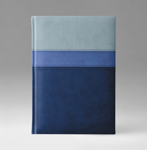 Ежедневник, датированный, Классик, белая, золотой срез, 12х17 см, фиксированный, Принт Триколор, голубой