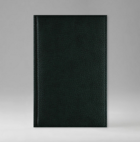 Ежедневник, датированный, Классик, белая, серебряный срез, 12х17 см, фиксированный, Софт, темно-зеленый