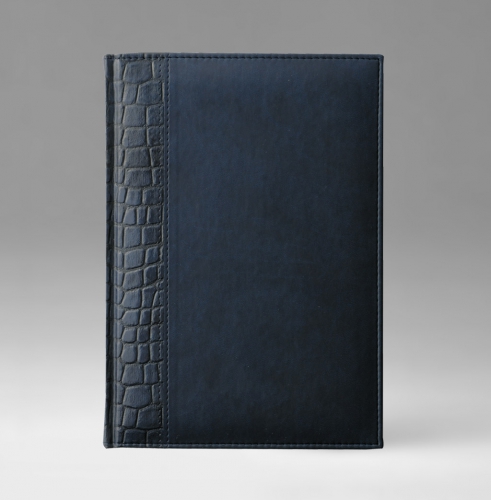 Ежедневник, датированный, Классик, белая, серебряный срез, 12х17 см, фиксированный, Принт Кроко, синий