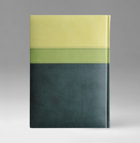 Ежедневник, датированный, Классик, белая, серебряный срез, 12х17 см, фиксированный, Принт Триколор, зеленый