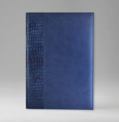 Ежедневник, датированный, Классик, белая, серебряный срез, 21х29 см, фиксированный, Принт Кроко, голубой