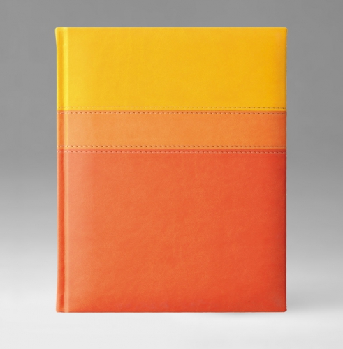 Ежедневник, датированный, Классик, белая, серебряный срез, 21х29 см, фиксированный, Принт Триколор, оранжевый
