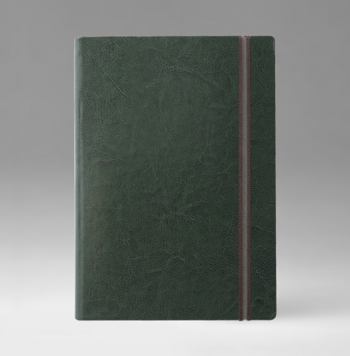 Ежедневник, датированный, Классик, белая, 15х21 см, премиум эластик, Небраска, зеленый