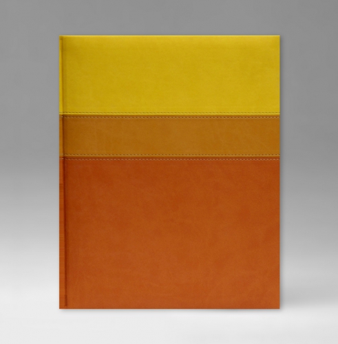 Еженедельник, датированный, Классик, джалла, золотой срез, 21х26 см, фиксированный, Принт Триколор, оранжевый