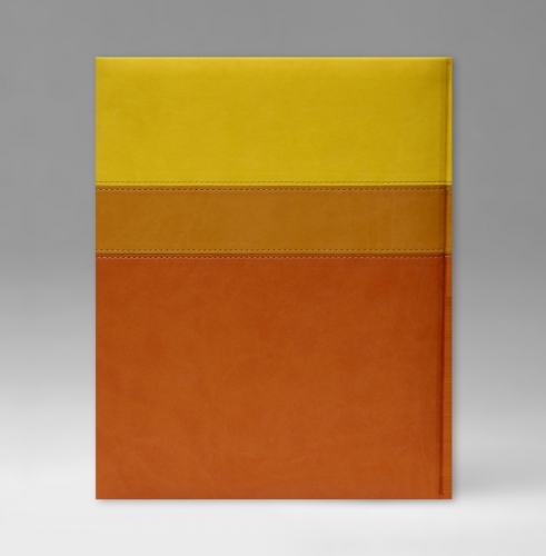 Еженедельник, датированный, Классик, джалла, золотой срез, 21х26 см, фиксированный, Принт Триколор, оранжевый