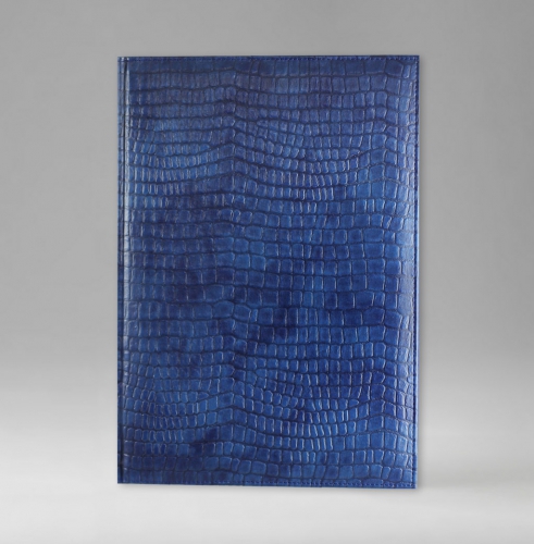 Ежедневник, датированный, Классик, белая, 21х29 см, фиксированный, Принт Кроко, голубой